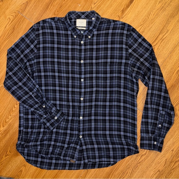 Billy Reid Other - Billy Reid Indigo Blue Black Plaid Long Sleeve Tuscumbia Shirt 100% Cotton XL